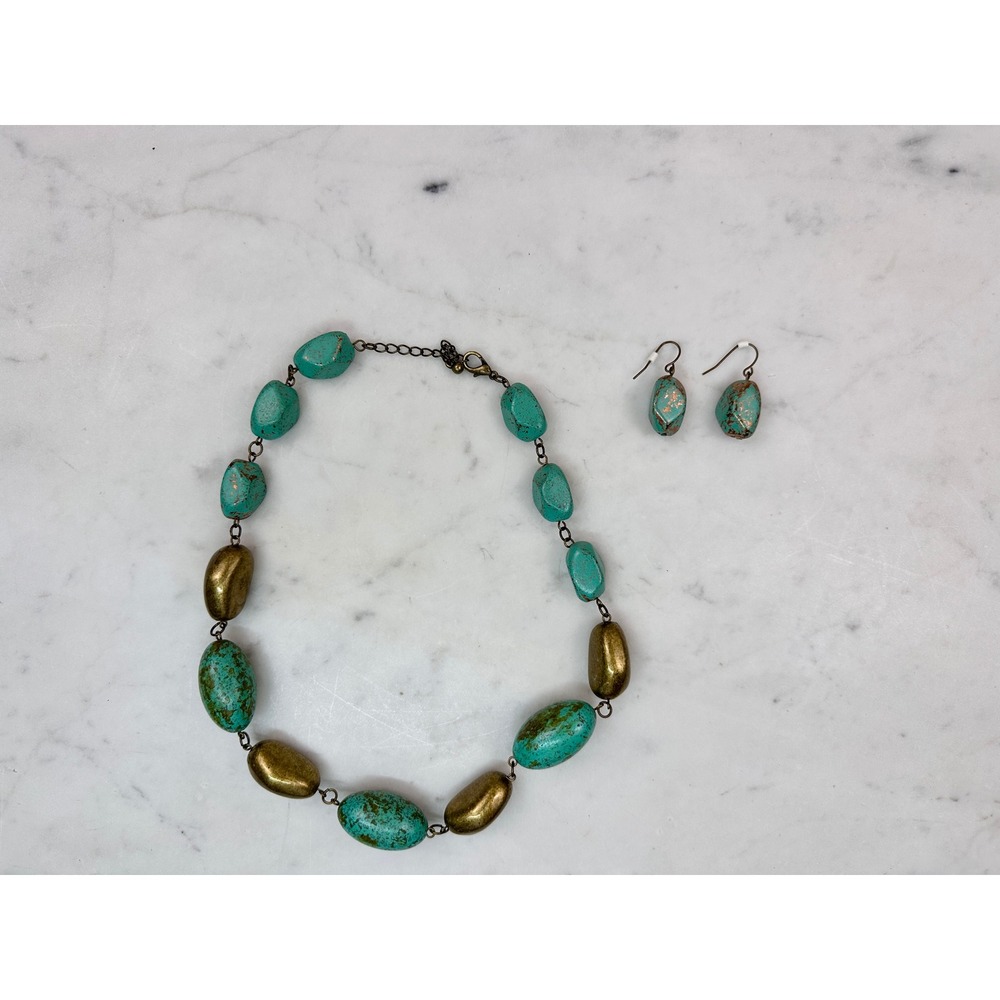 Unbranded Jewelry Set Womens OS Turquoise Gold Excellent Chunky Stone Necklace